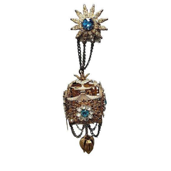 Vintage Signed Sterling By French Unique Pagoda Hanging Brooch (A1022)